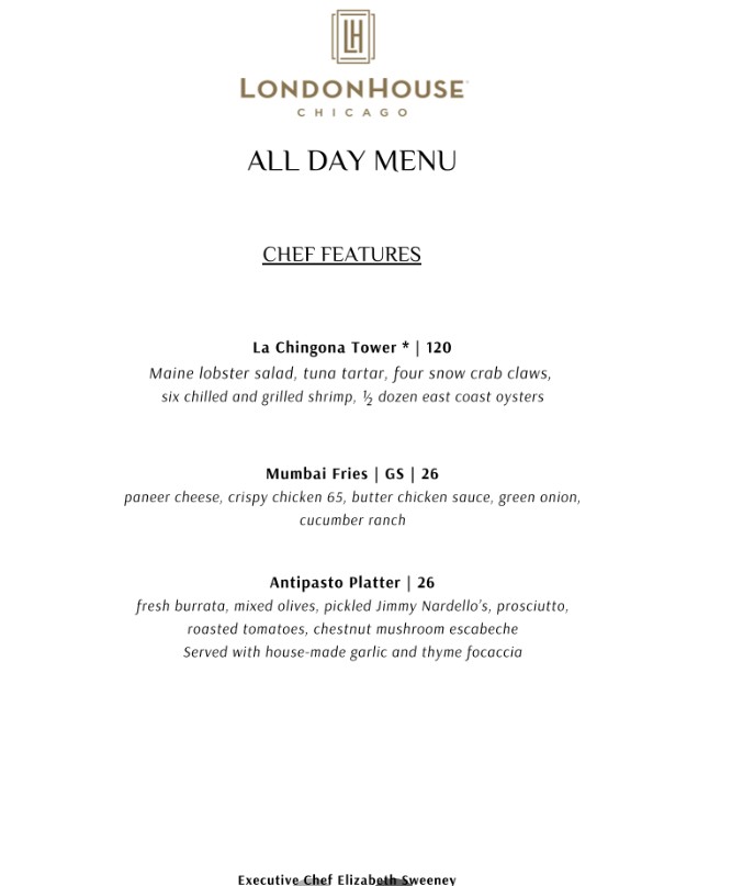 LH Rooftop Restaurant Menu | Dine with the Chicago Skylin