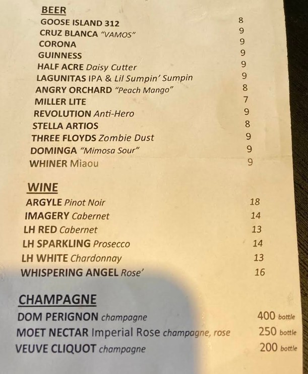 LH Rooftop Restaurant Menu | Dine with the Chicago Skylin
